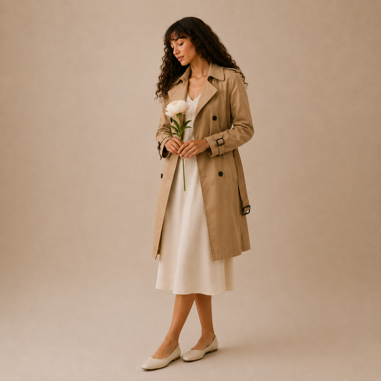 Vintage British‑Inspired Double‑Breasted Long Trench Coat — Refined Korean Fashion Silhouette