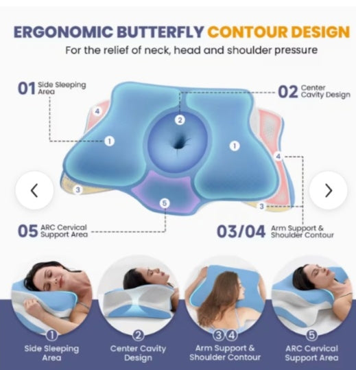 Orthopedic Cooling Memory Foam Ergonomic Cervical Neck Pillow for Side Back & Stomach Sleepers with Cooling Silk Cover