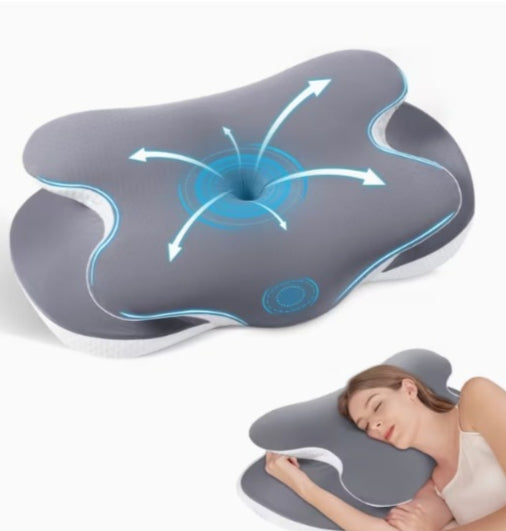 Orthopedic Cooling Memory Foam Ergonomic Cervical Neck Pillow for Side Back & Stomach Sleepers with Cooling Silk Cover