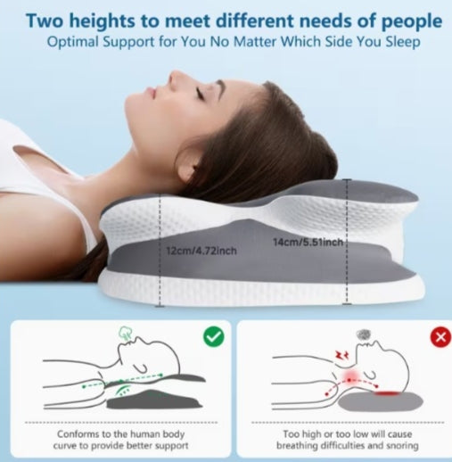 Orthopedic Cooling Memory Foam Ergonomic Cervical Neck Pillow for Side Back & Stomach Sleepers with Cooling Silk Cover
