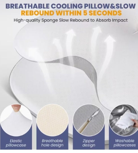 Orthopedic Cooling Memory Foam Ergonomic Cervical Neck Pillow for Side Back & Stomach Sleepers with Cooling Silk Cover