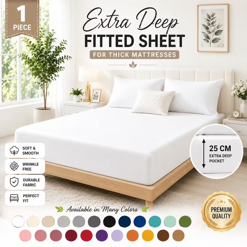 Deep Fitted Sheet 25CM – Ultra Soft Brushed Microfiber Bed Sheet