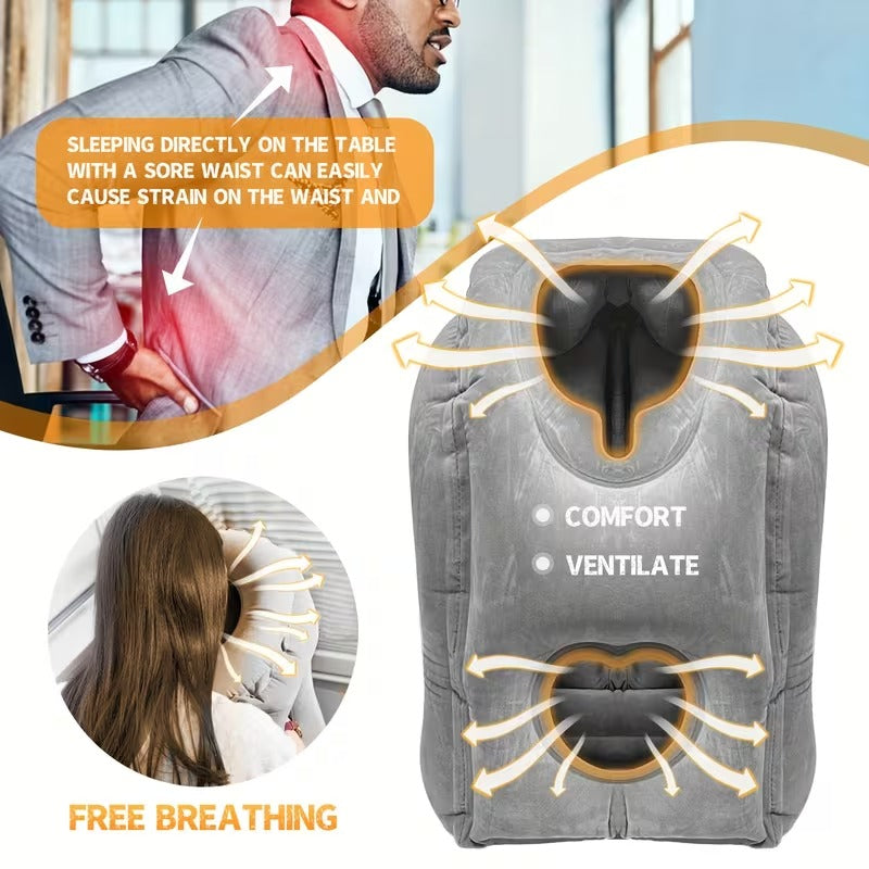 Inflatable Travel Pillow | Ergonomic Neck &amp; Head Support | Compact &amp; Foldable | Soft Flocked Fabric