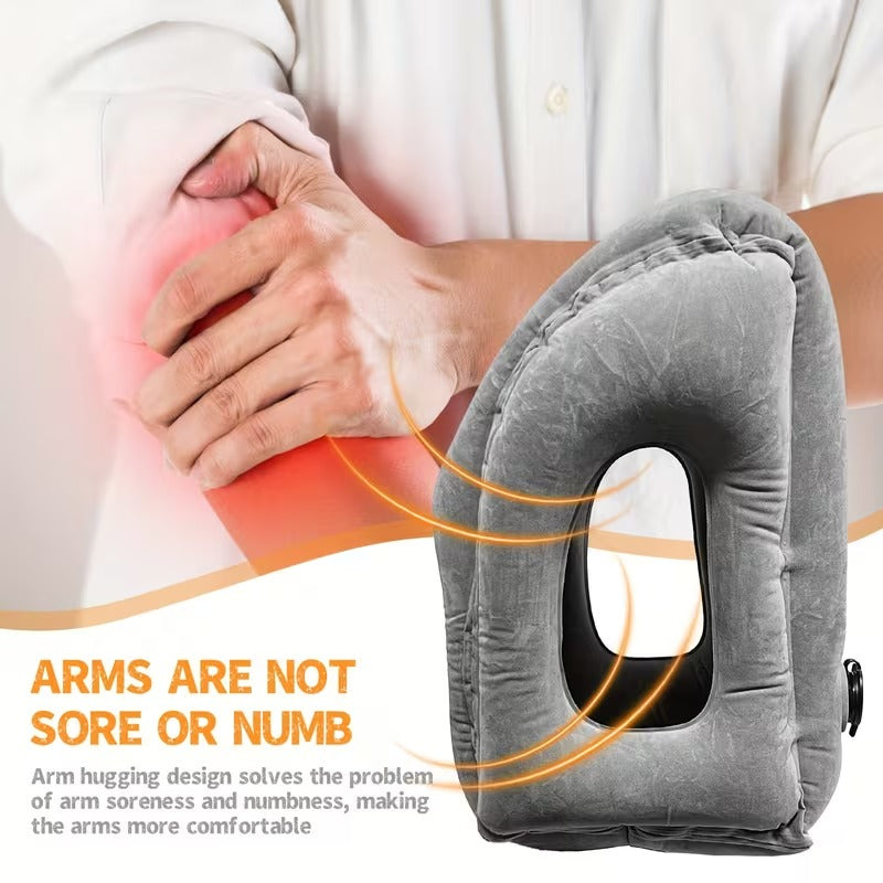 Inflatable Travel Pillow | Ergonomic Neck &amp; Head Support | Compact &amp; Foldable | Soft Flocked Fabric