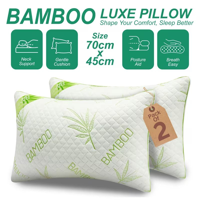 Bamboo Memory Foam Pillow | Medium Firm Support for Neck &amp; Shoulder Comfort | Soft & Breathable