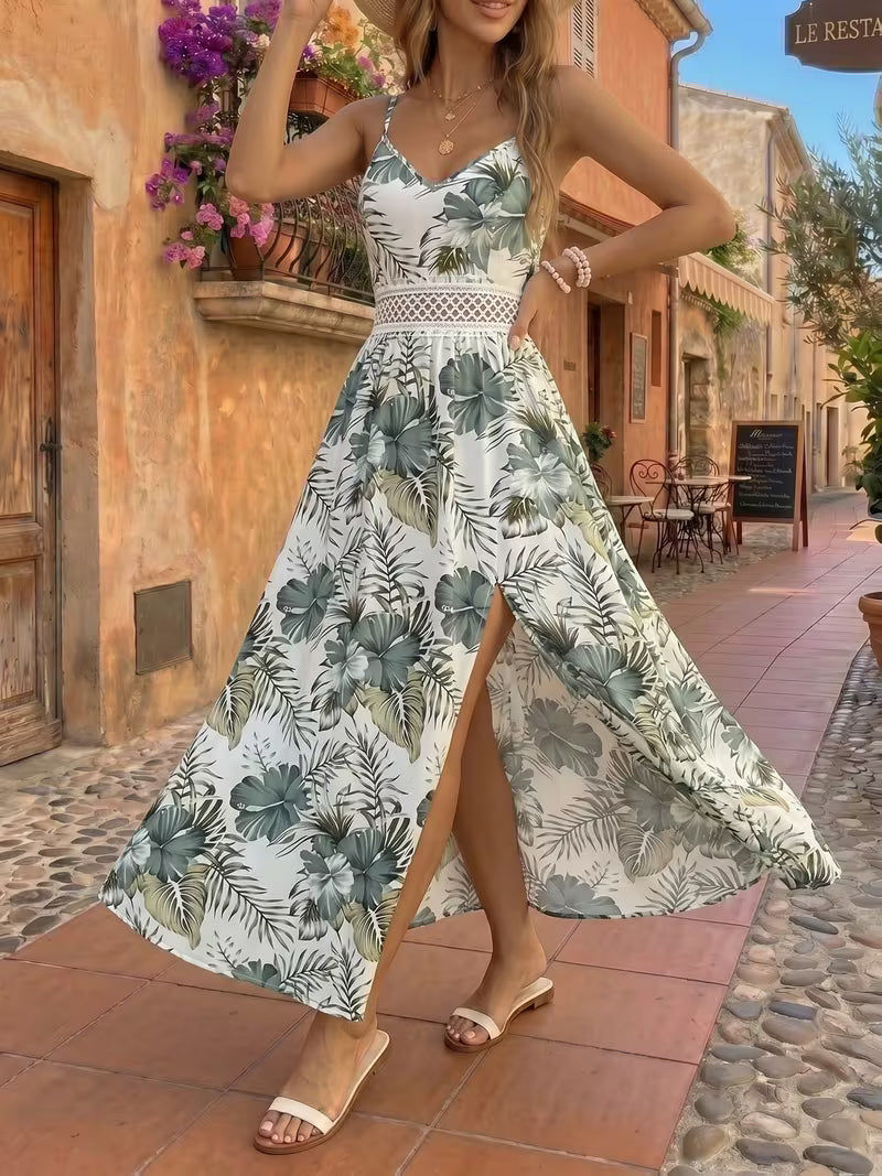 Women's Floral Print Sleeveless Maxi Dress – V-Neck High-Low Summer Dress