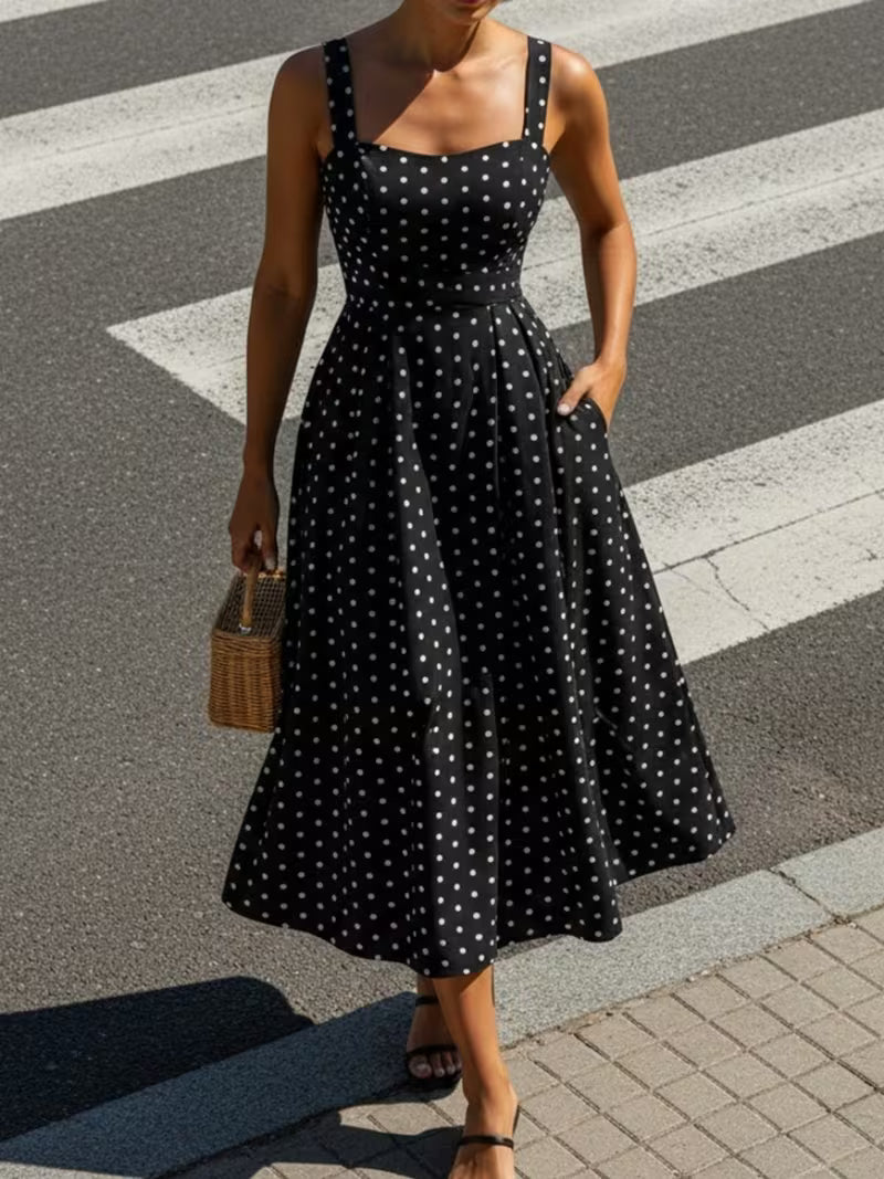 Vintage Elegant Polka Dot Cami Dress