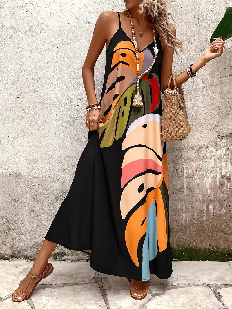 Women's Abstract Tropical Print Maxi Dress