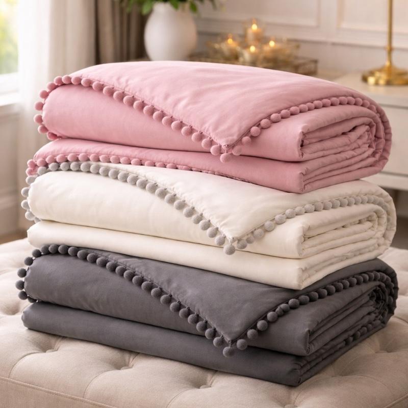 Premium Luxury Beautifully Designed Duvet Cover Bedding Set with decorative Pom-Pom trim - Soft Stylish Easy-Care Cotton Blend Bedlinen Includes 1 Duvet Cover & 2 Pillowcases for Comfortable Sleep