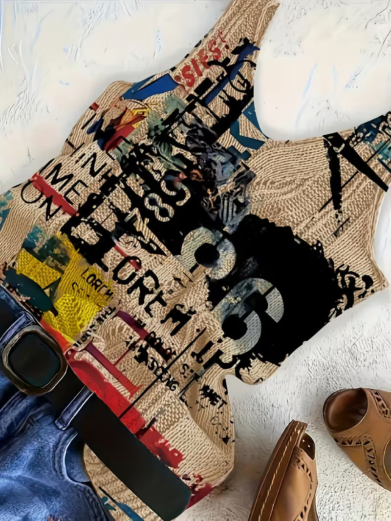 Women's Artistic Graffiti Print Knit Cami Top