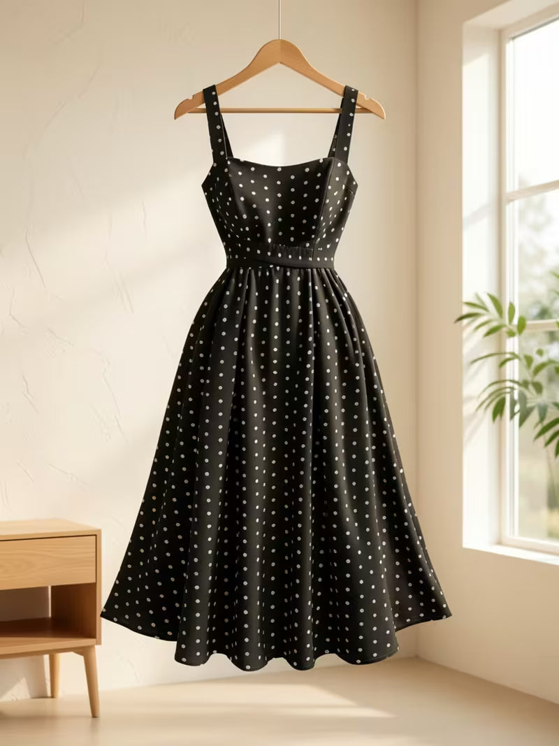 Vintage Elegant Polka Dot Cami Dress
