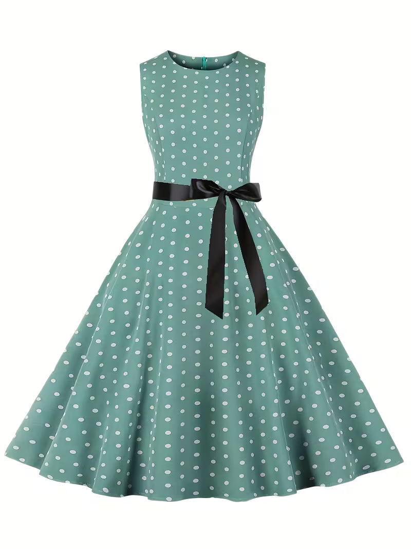 Dot Retro Dress – Sleeveless Vacation Party Dress for Spring &amp; Summer