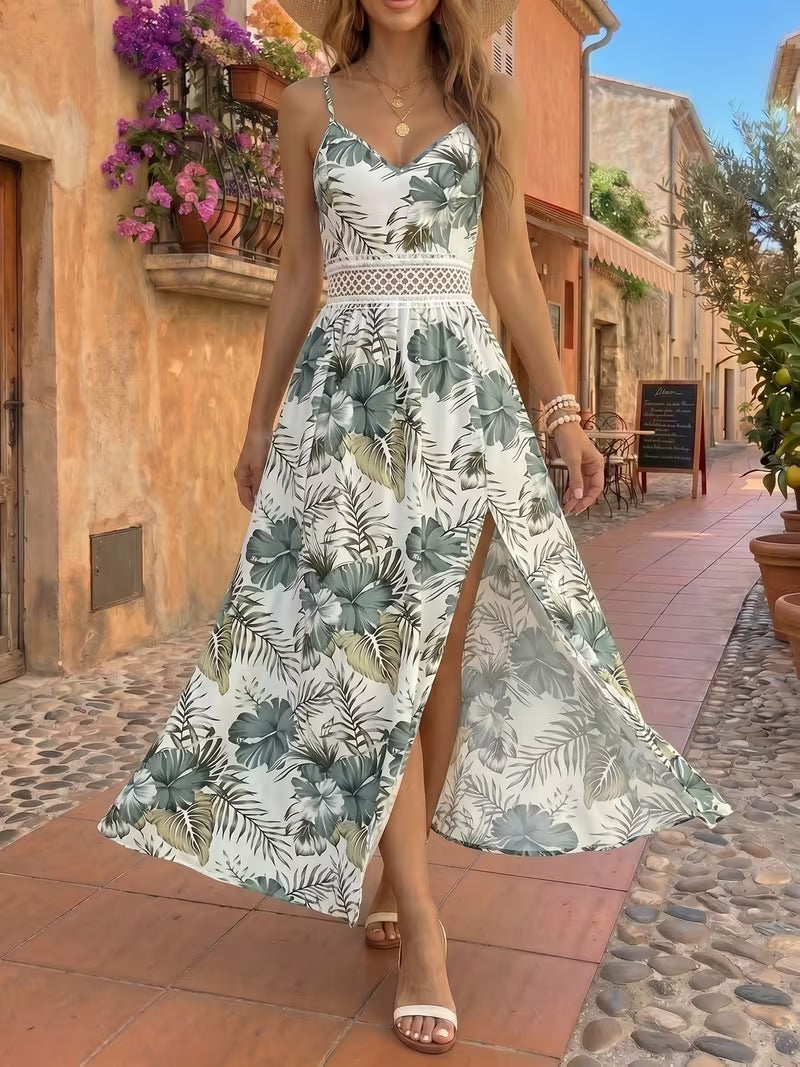 Women's Floral Print Sleeveless Maxi Dress – V-Neck High-Low Summer Dress