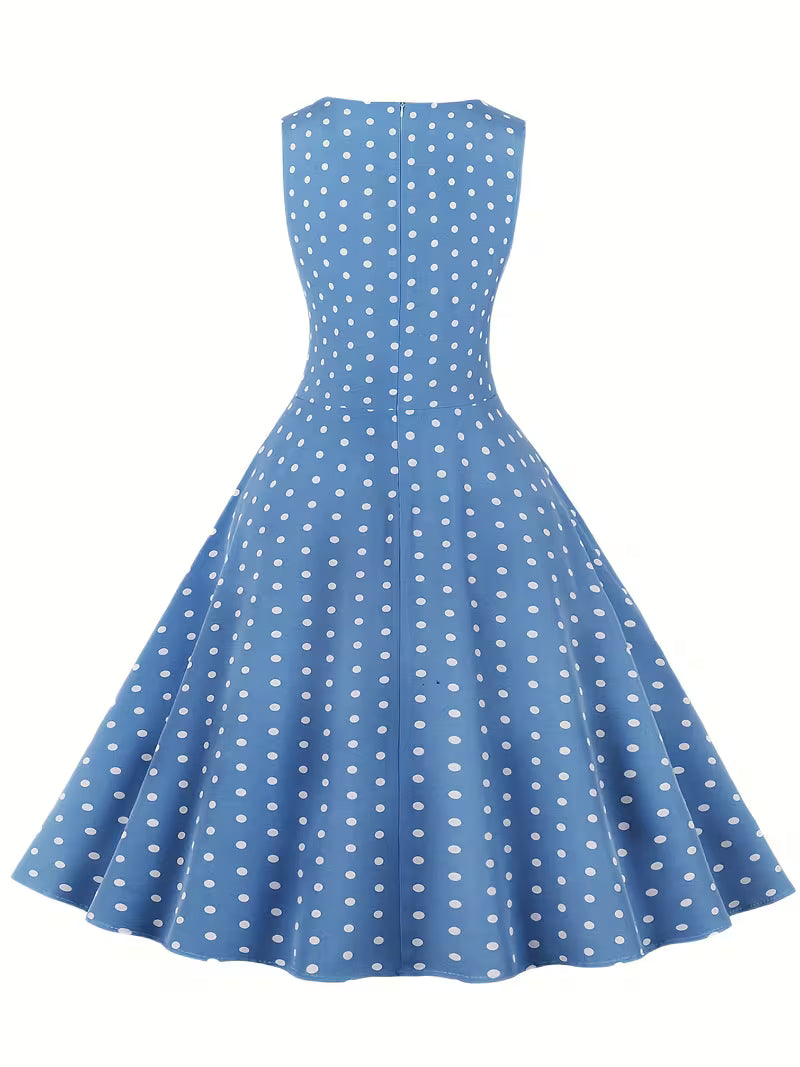 Dot Retro Dress – Sleeveless Vacation Party Dress for Spring &amp; Summer