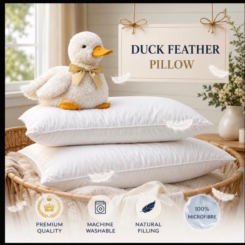 Premium Anti-allergy Duck Feather & Down Microfiber Pillows Pack of 1 & 2 – Hotel Quality Ultra Soft & Fluffy Bed Pillows, Hypoallergenic, Breathable & Machine Washable, High Loft Support Pillow Set