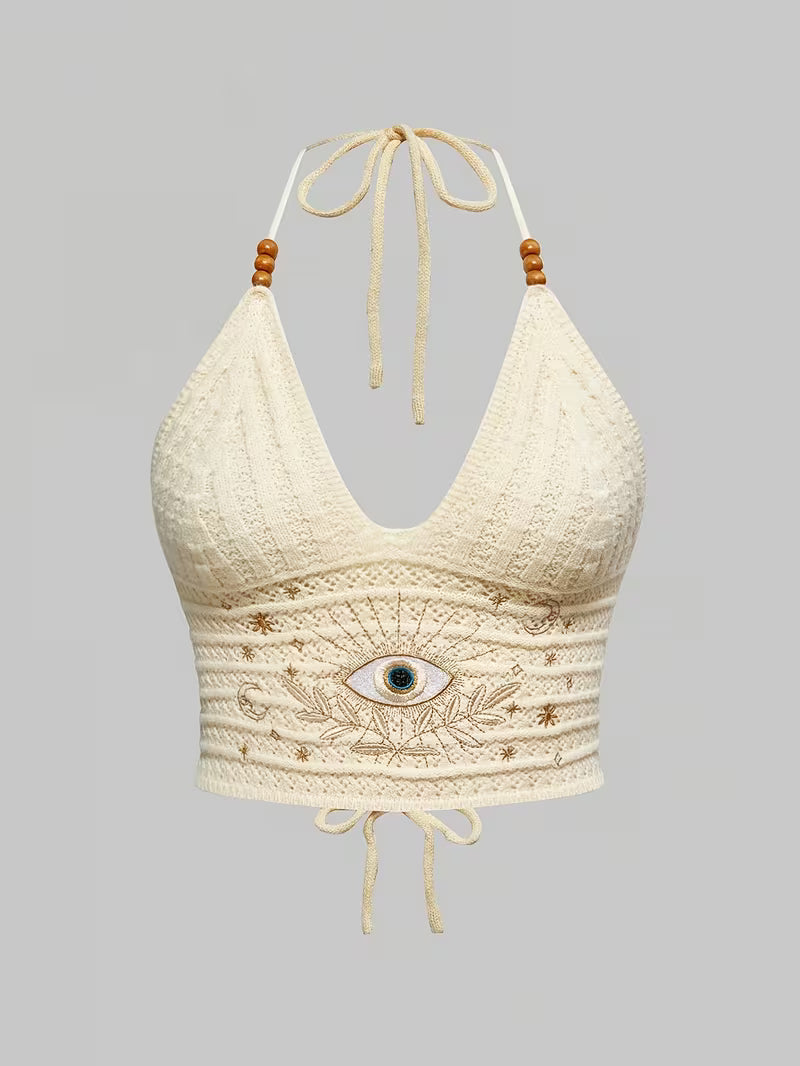 Women's Ethnic Embroidered Halter Neck Crop Top