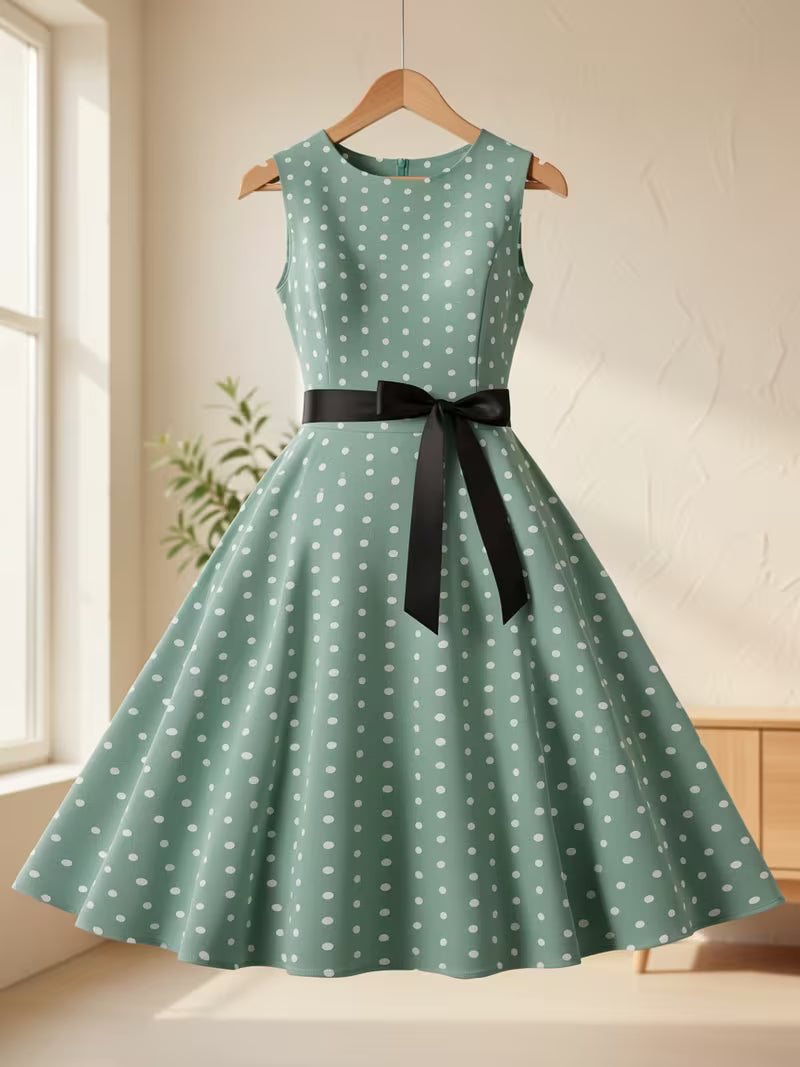Dot Retro Dress – Sleeveless Vacation Party Dress for Spring &amp; Summer