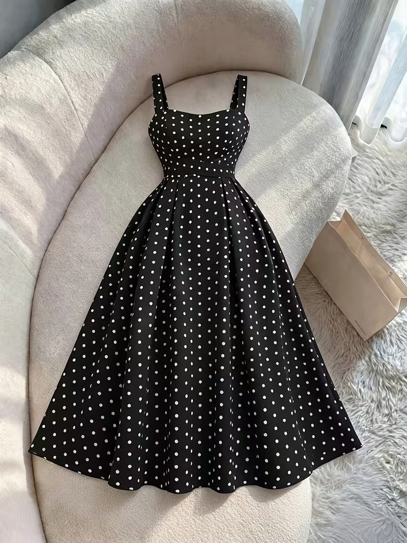 Vintage Elegant Polka Dot Cami Dress