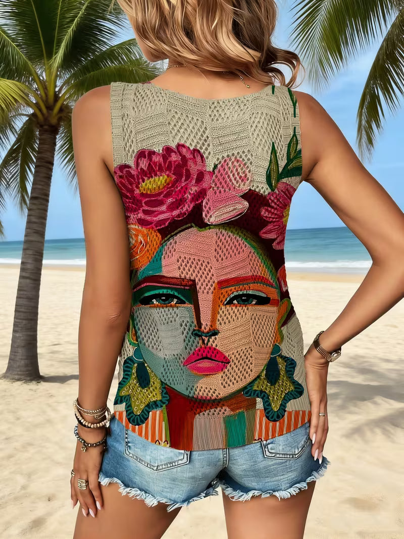 Women's Floral Portrait Knit Tank Top