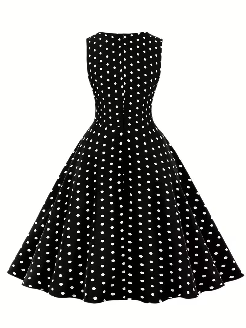 Dot Retro Dress – Sleeveless Vacation Party Dress for Spring &amp; Summer