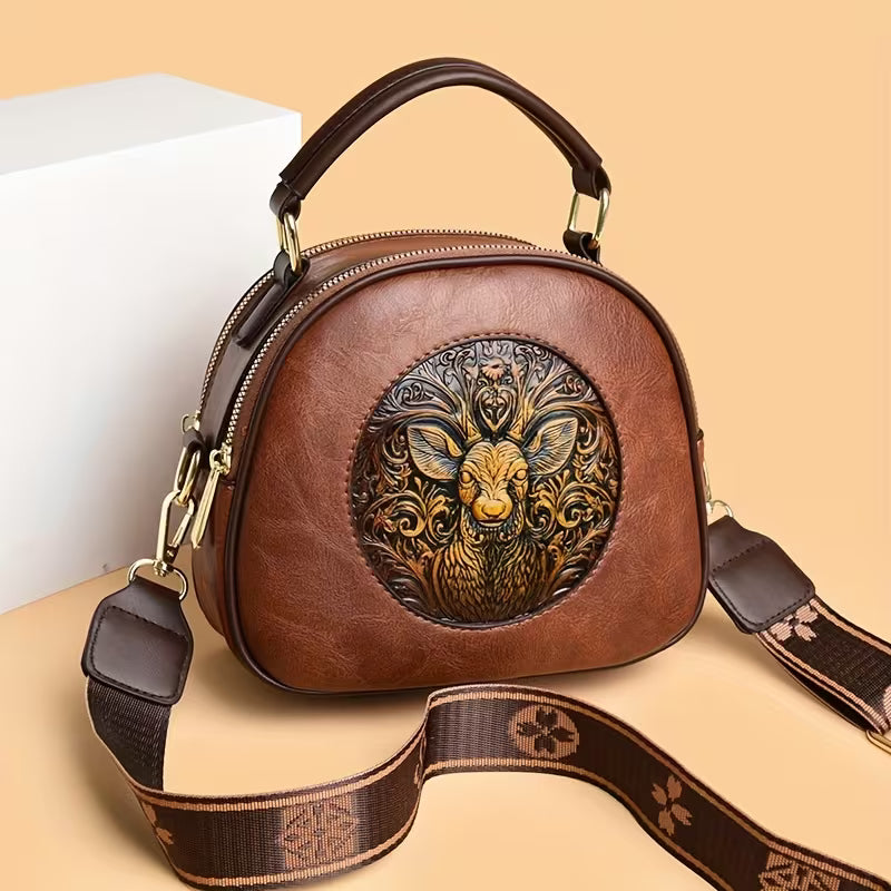 Vintage Embossed Crossbody Bag – Women's Multi-Compartment Shoulder Handbag