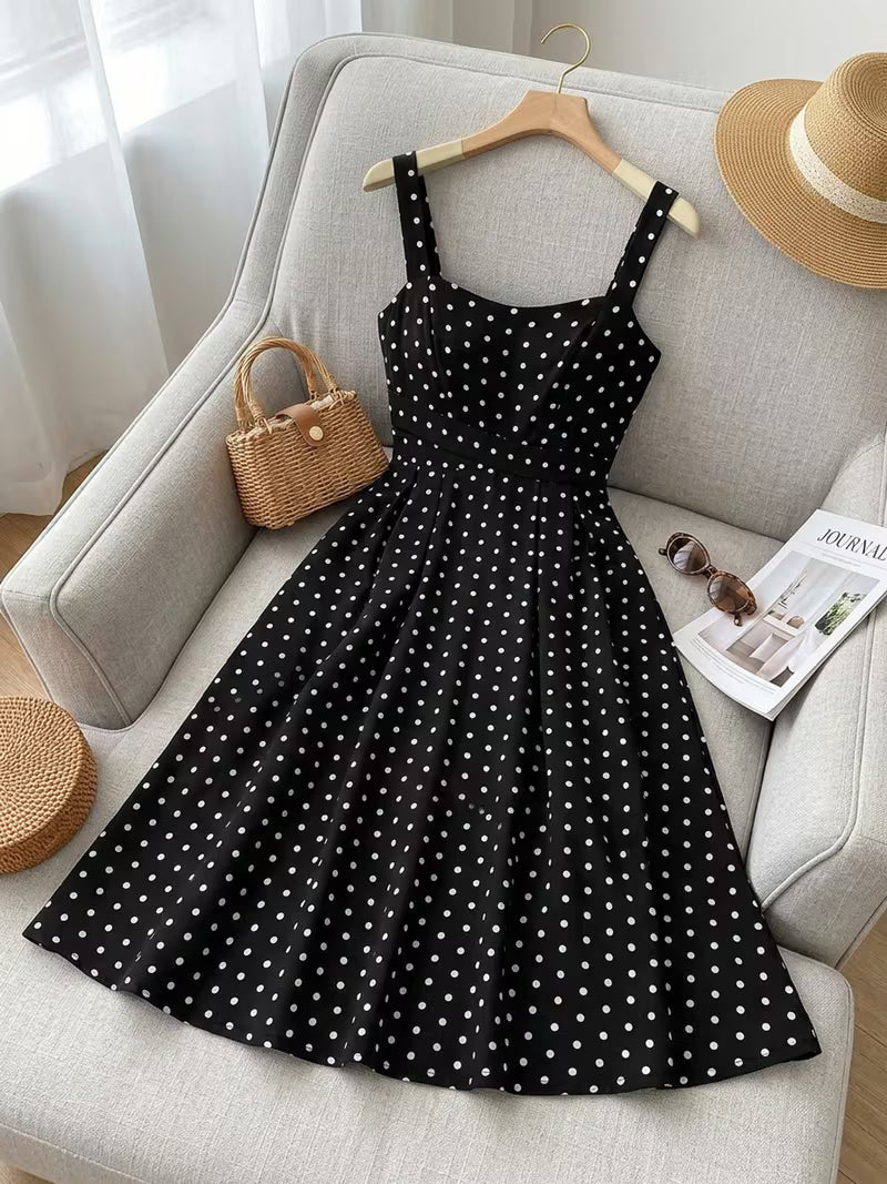 Vintage Elegant Polka Dot Cami Dress