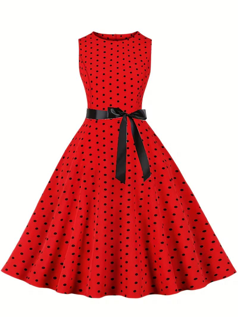Dot Retro Dress – Sleeveless Vacation Party Dress for Spring &amp; Summer