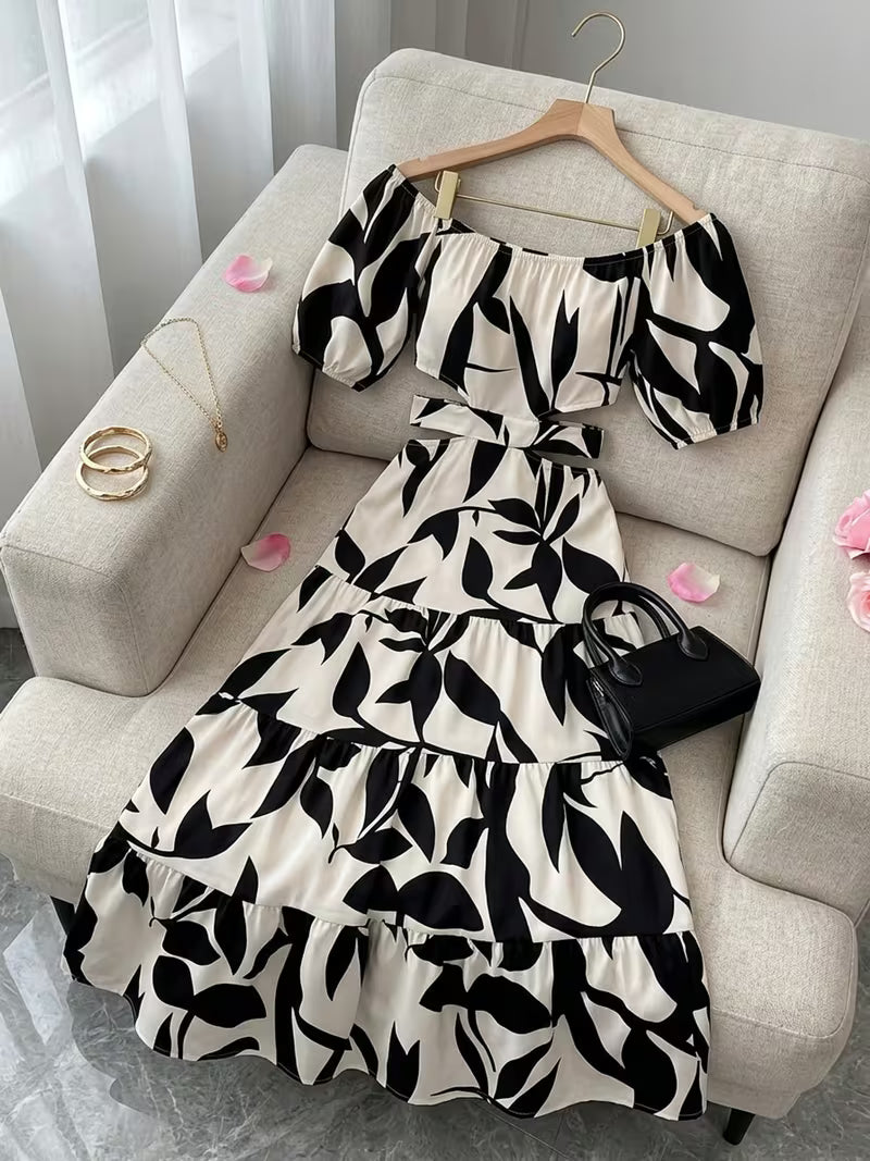 Women's Off-Shoulder Floral Print Maxi Dress