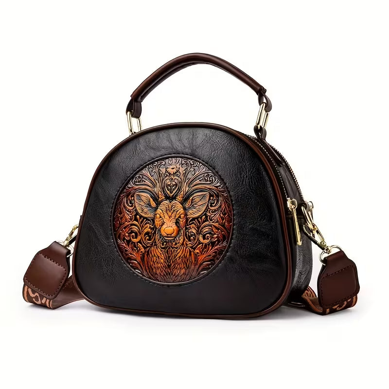 Vintage Embossed Crossbody Bag – Women's Multi-Compartment Shoulder Handbag