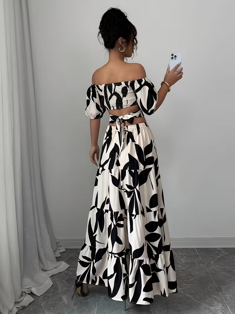 Women's Off-Shoulder Floral Print Maxi Dress